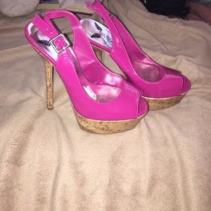 Wooden heels with hot pink