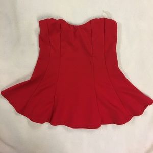 Red peplum style strapless top