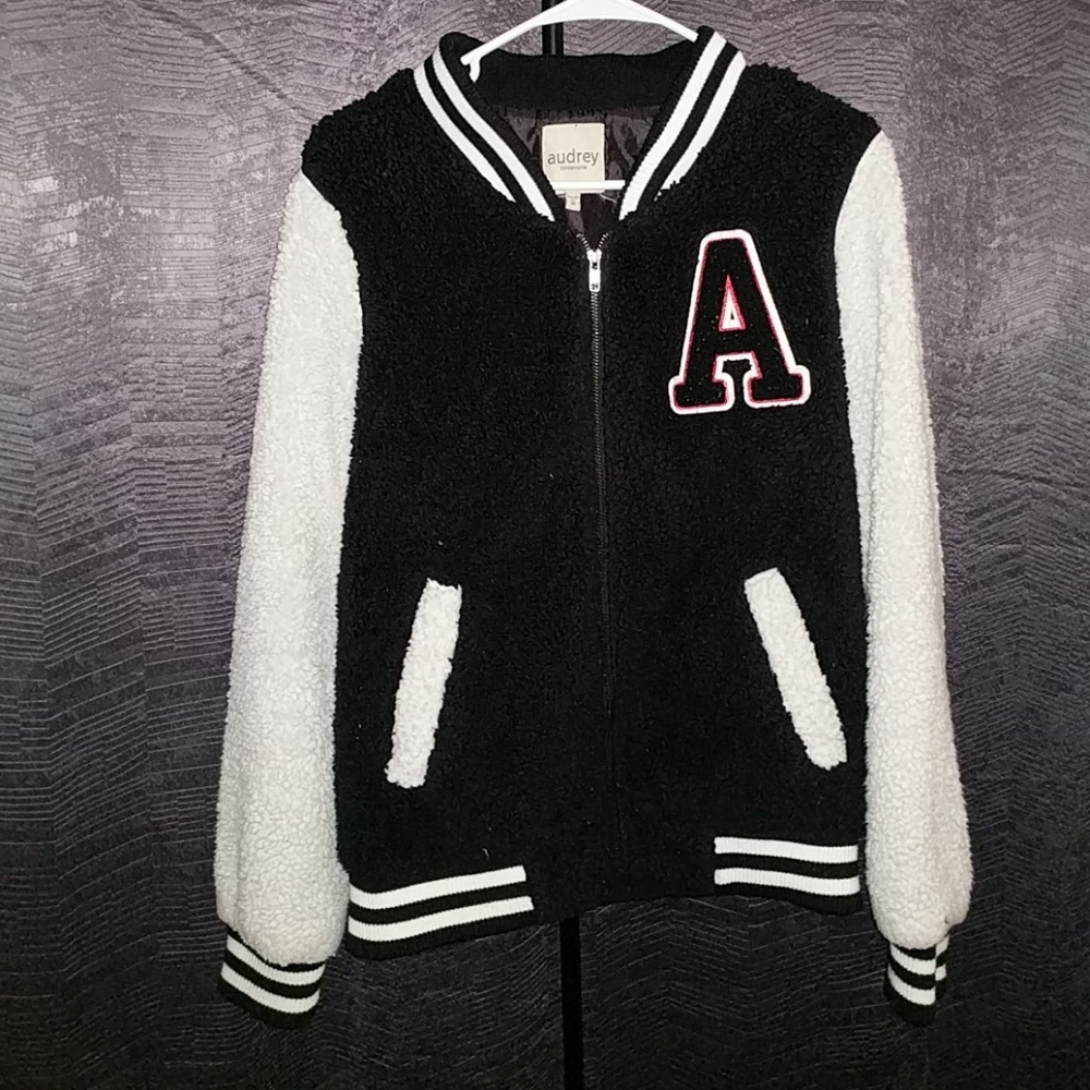 Fuzzy letterman jacket
