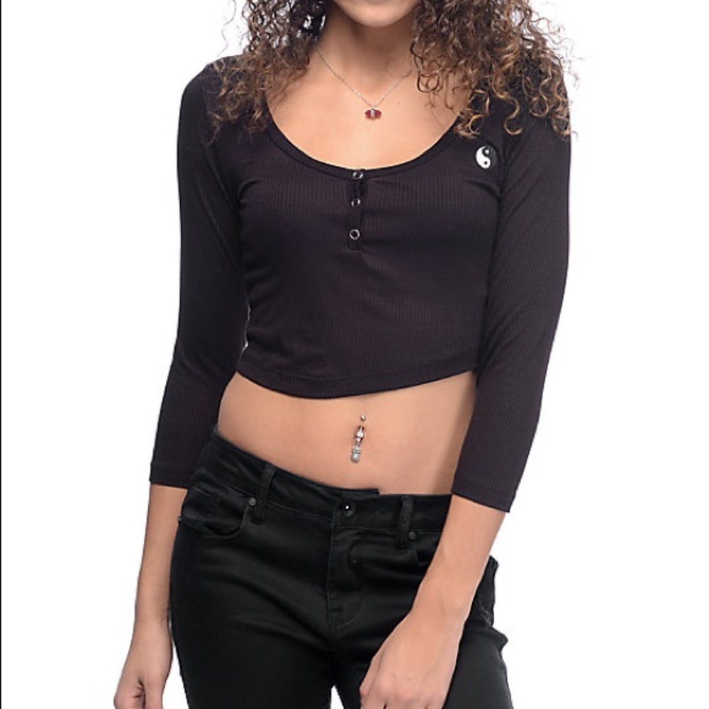 ❌SOLD❌ Lunachix Mara Cropped Black Henley Top S