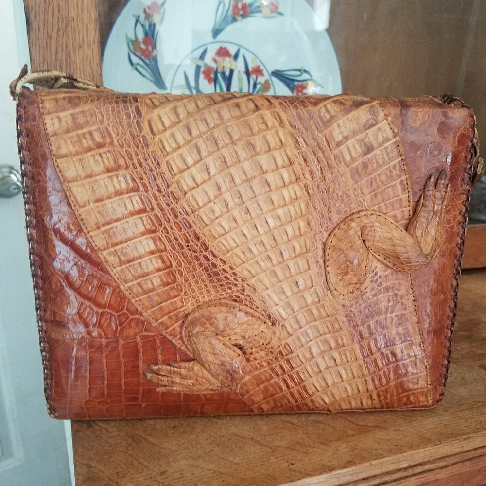 H/P🎉 VINTAGE 50s Rare Full Body Alligator Handbag - Picture 3 of 6
