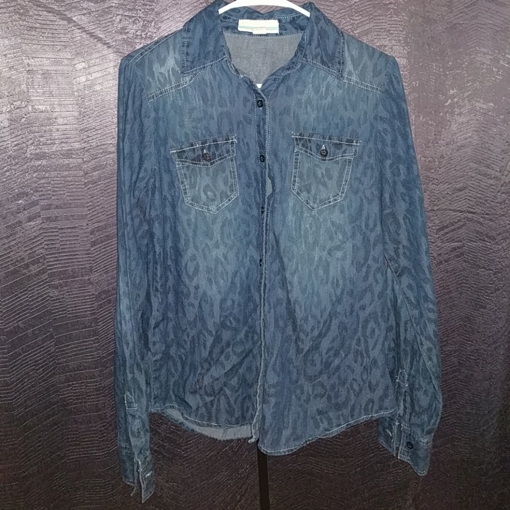 Faux denim button down