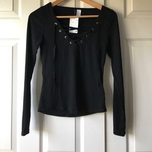 black lace up long sleeve shirt black lace up long sleeve shirt