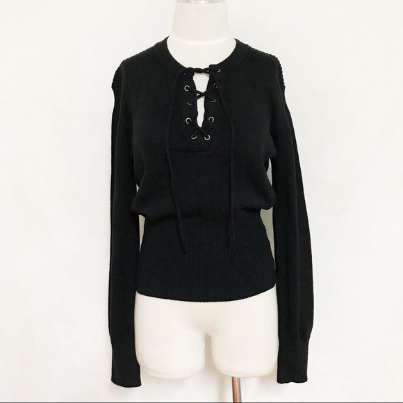 Honey Punch Sweaters - Lace Up Tie Knit sweater pullover