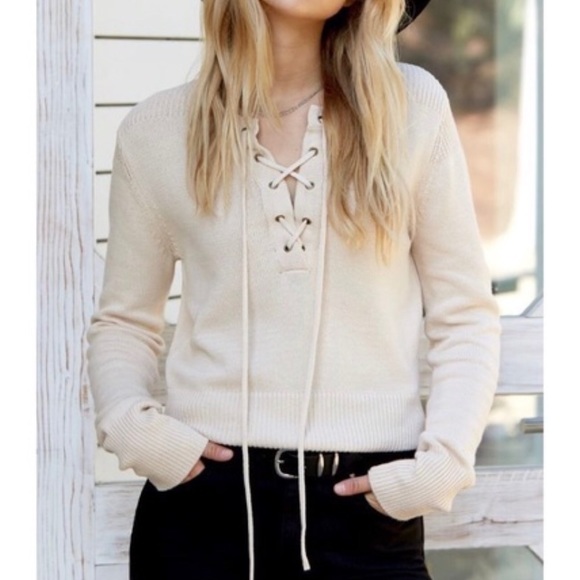 Lace Up Tie Knit sweater pullover - Picture 5 of 6