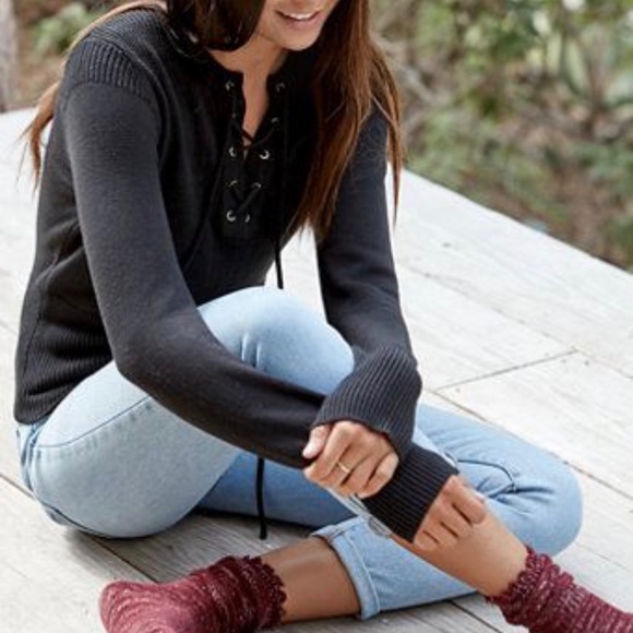 Lace Up Tie Knit sweater pullover - Picture 6 of 6