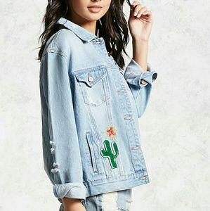 NEW Forever 21 Embroidered Denim Jacket