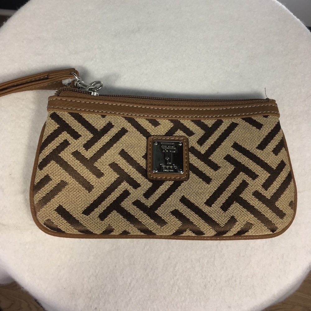 Tignanello tan beige zip close wristlet