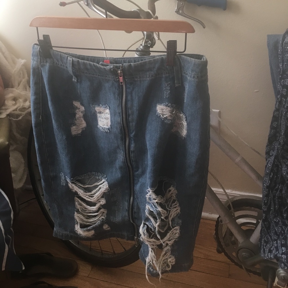 distressed denim skirt