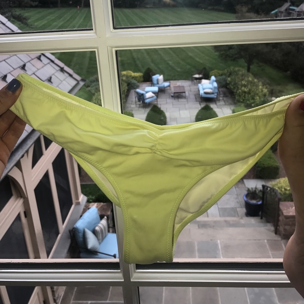 Pink brand yellow cinched bikini bottoms