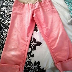 Pink jean maternity capris