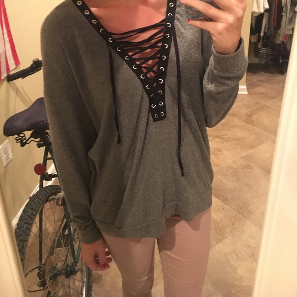 Gray and black lace sweater
