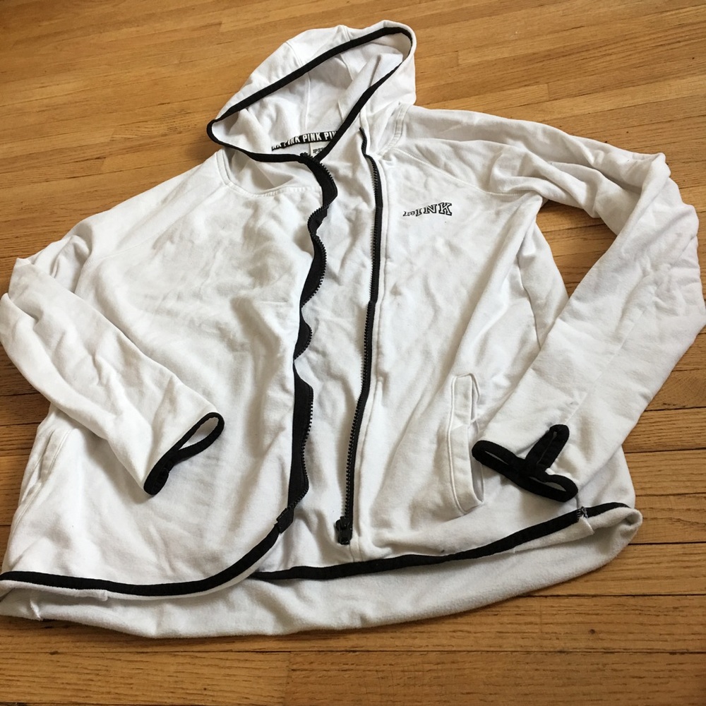 VS Pink White High Low Zip Up Hoodie