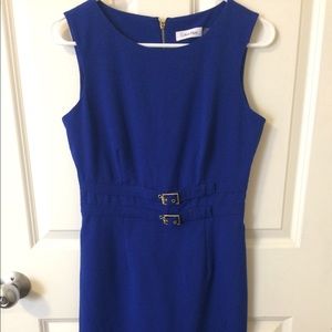 Blue Calvin Klein Dress with Gold Buckles