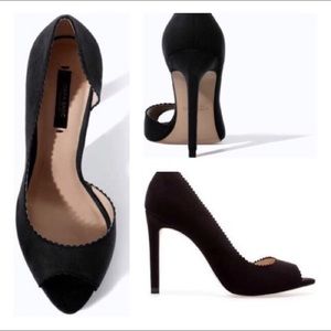 Zara Black asymmetric peep toe heels