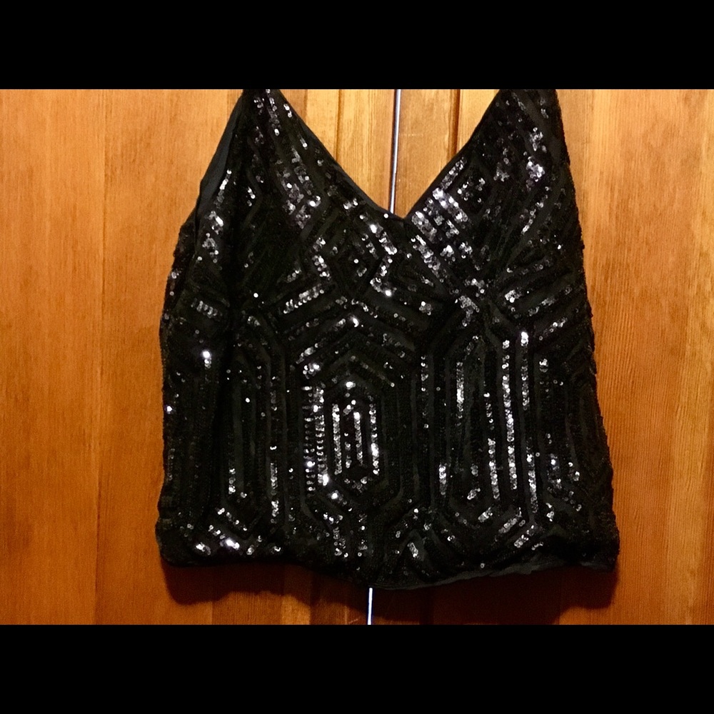 20s Style Sequin Crop Top / Blue Glitter Top