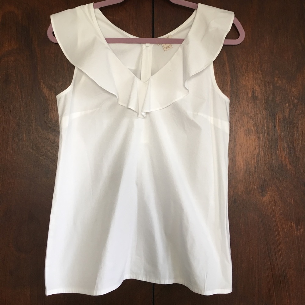 J. Crew Ruffle White Tank Top