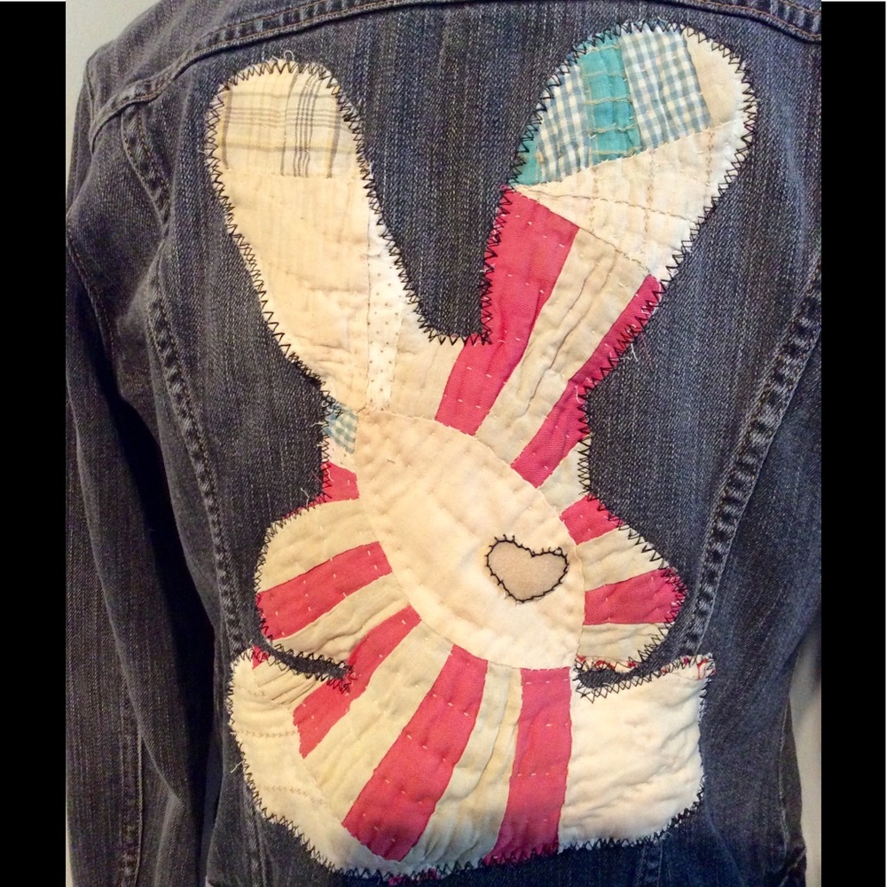 Black Denim Hippy Festival Jean Jacket with Bunny