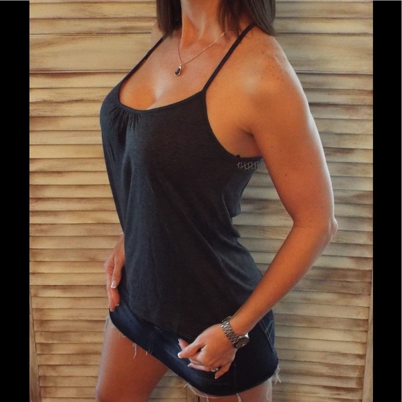 Scoop Mesh Racerback Tank Charcoal Gray 0060 - Picture 7 of 10