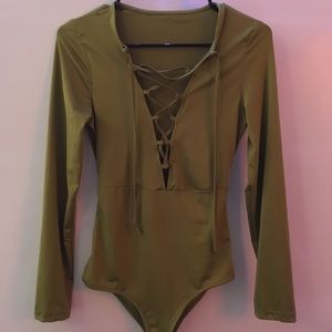 olive green lace up bodysuit