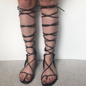 Knee High Black Lace-Up Gladiator Sandals