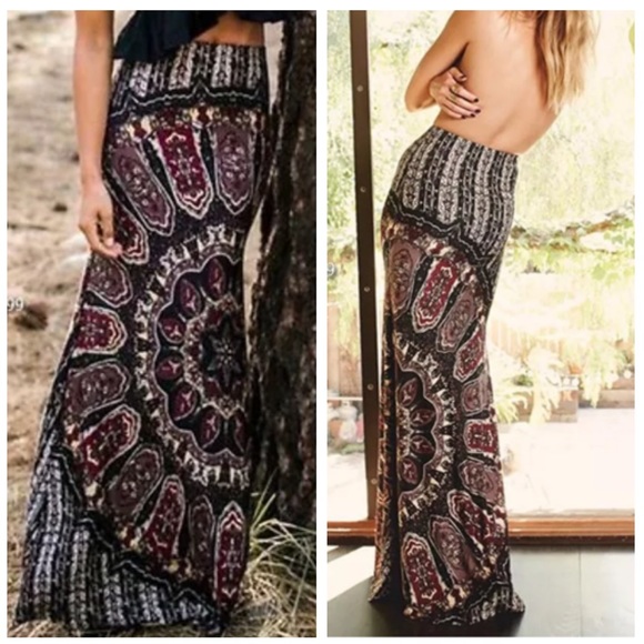 Dresses & Skirts - BOHO MAXI SKIRT MANDALA long floral gypsy black M