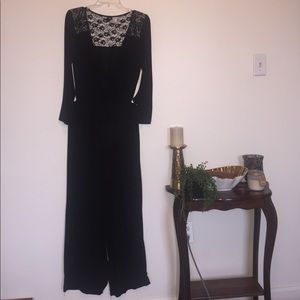 Quarter sleeve floor length jumpsuit w/ lace back