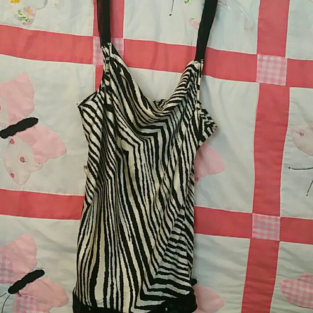 Zebra print w/sequins on bottom sheer straps