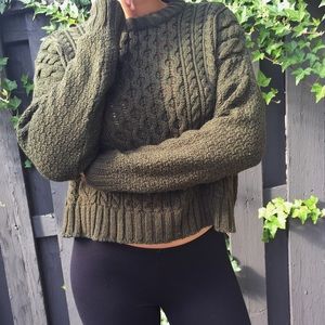 Army Green Cable Knit Sweater
