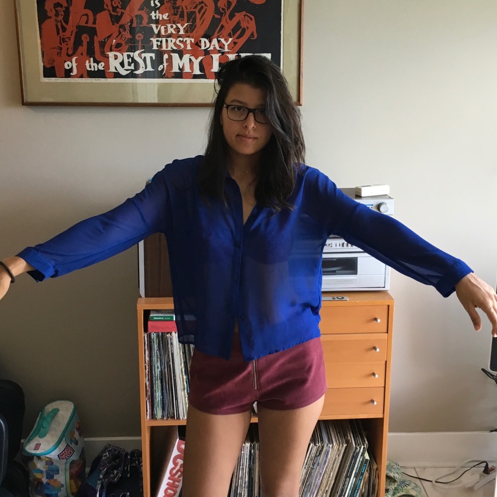 H&M Blue Sheer Collared Blouse