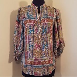 Tolani Multi-color Paisley Silk Blouse, Medium Tolani Multi-color Paisley Silk Blouse, Medium