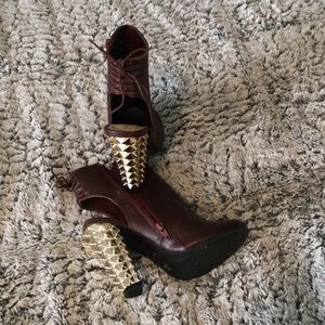Open Toe Booties w/ Gold Detail Heel Open Toe Booties w/ Gold Detail Heel