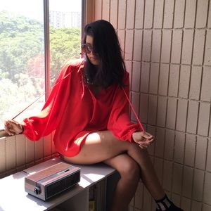 Tomato Red long Sleeve Blouse