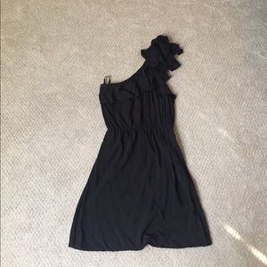 Black ruffled one shoulder dress