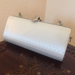 White and silver party clutch bag