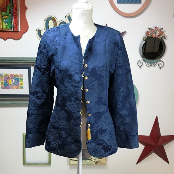 OBJETS DE FANTAISIE Navy Women's Jacquard Jacket - Picture 1 of 4