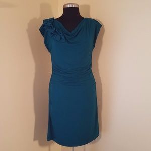 Dark Turquoise Sleeveless Rushed Dress, Small Dark Turquoise Sleeveless Rushed Dress, Small