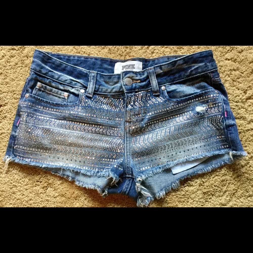 Denim embellished shorts