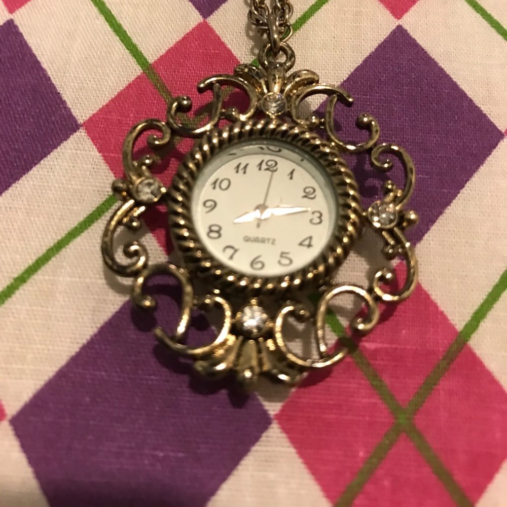 Long Gold Clock Necklace