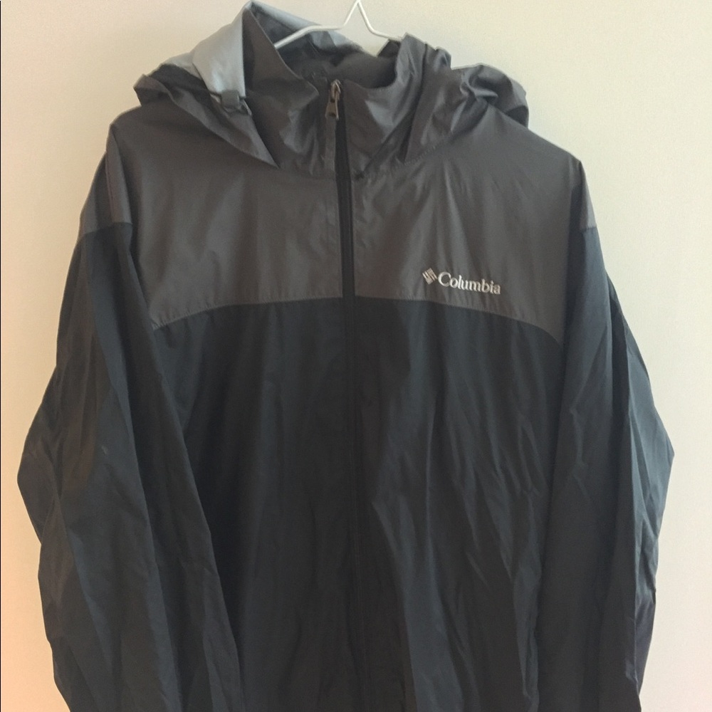 Men's Black and Grey Hooded Rain Jacket
