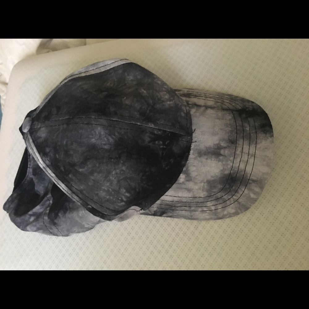 Gray and white tie dyed trucker hat
