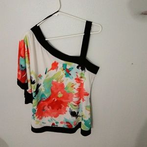 Colorful one sleeve, off the shoulder blouse