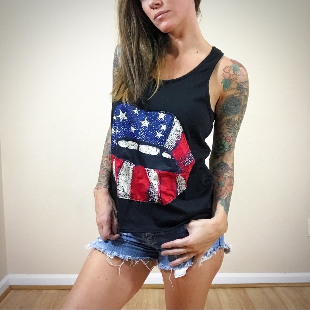 American Kiss Black 4th of July Racer back tank M