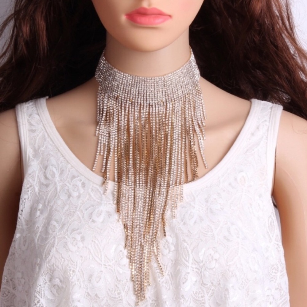 Stunning gold Long Tassle statement necklace