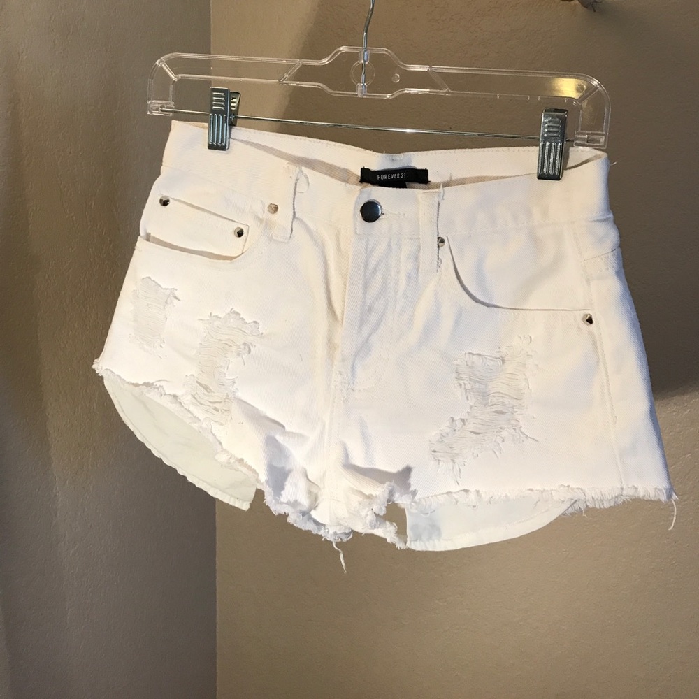 White distressed high waisted shorts