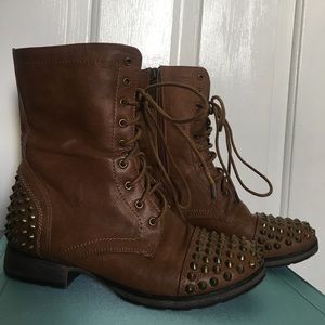 BRECKELLES BROWN STUDDED BOOTS