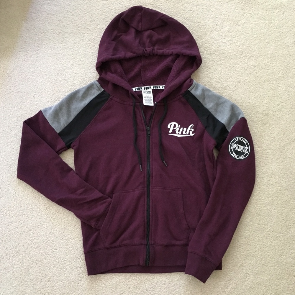 Burgundy PINK Campus Full Zip Hoodie