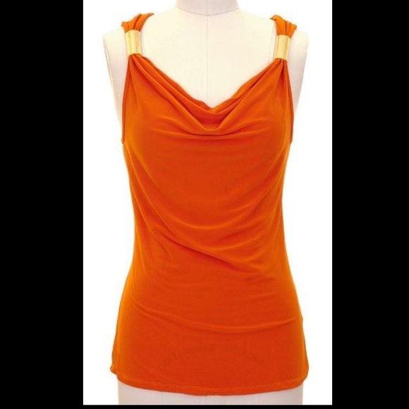 Tops - 💚LAST 1 Drape Cowl Neck Gold Metallic Shoulder Top Orange 0078