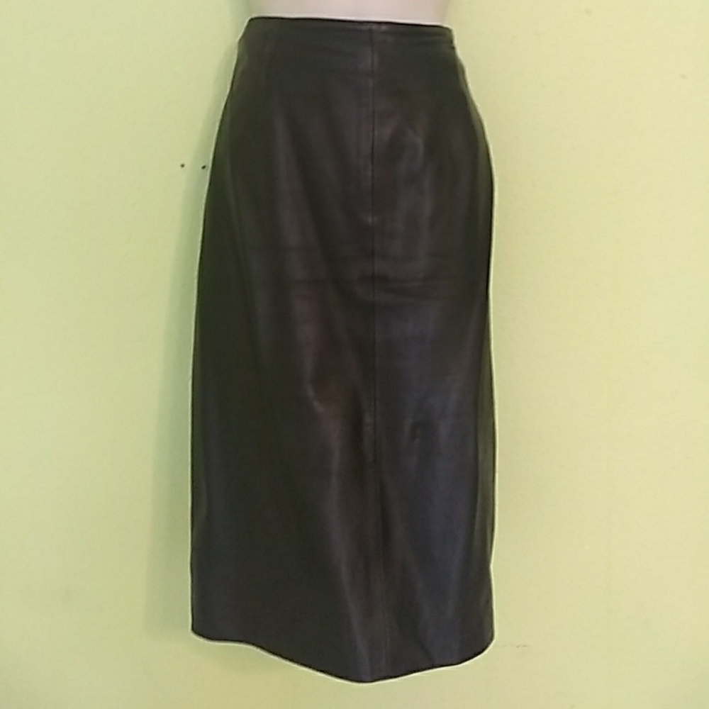 Black leather midi skirt. Gently used.