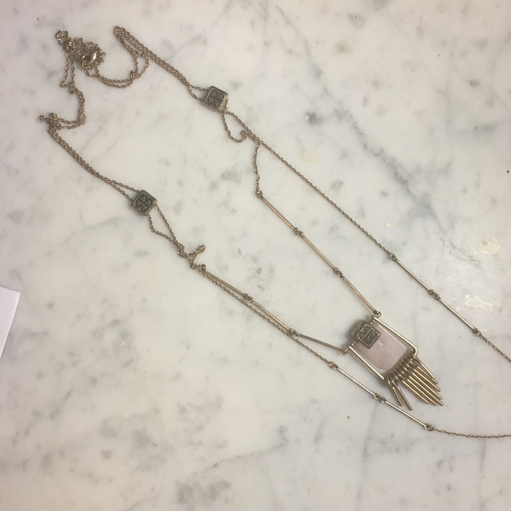 Long Pink/Antiqued Gold Necklace